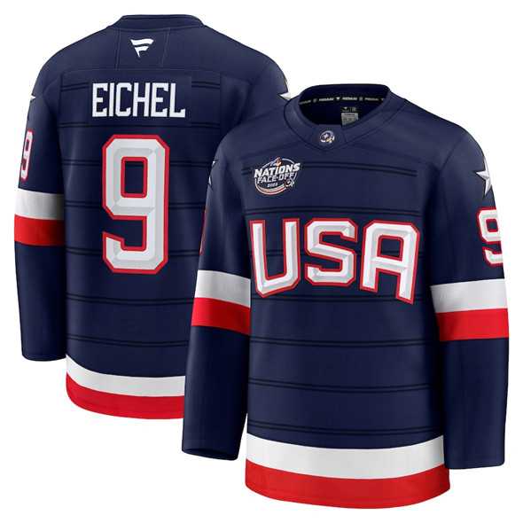 Mens USA #9 Jack Eichel Navy 2025 4 Nations Face-Off Stitched Jersey Dzhi->olympics usa jerseys->NHL Jersey